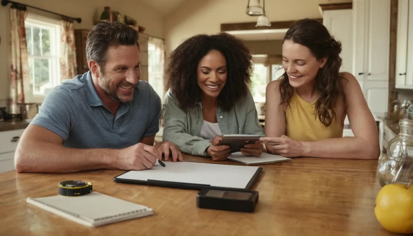 Family reviewing bathroom safety plans at the kitchen table in the Houston area
